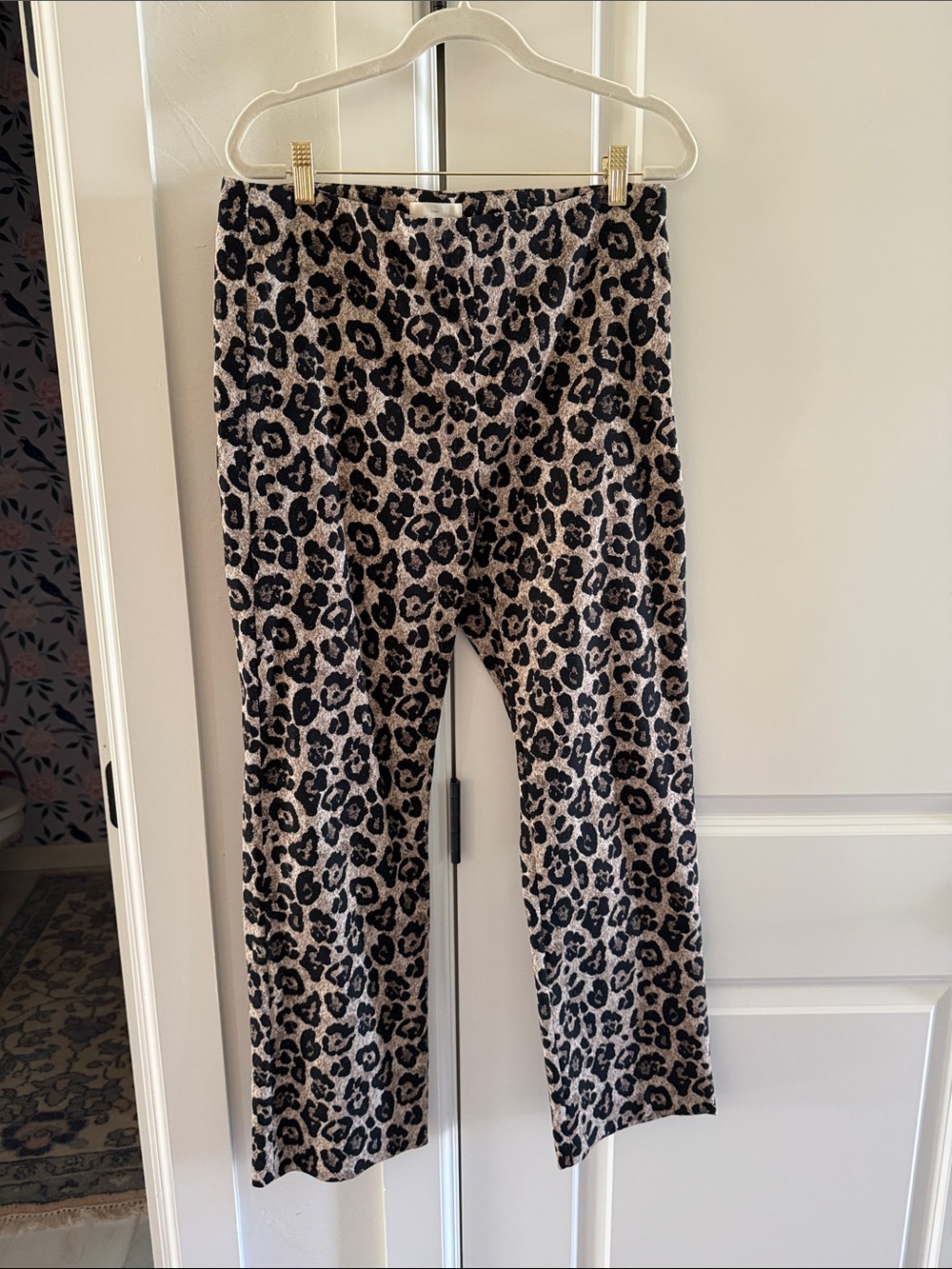 Sezane Ciara Trousers Leopard-Print Knit Trousers in Black and Beige 10